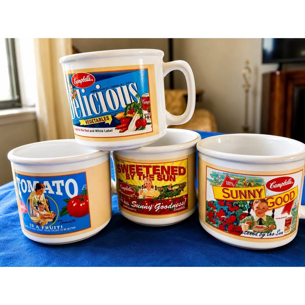 Houston Harvest Campbell's Soup mugs from 2005 feature vintage-style advertising